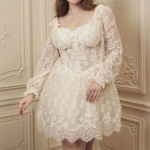 Lacemade Butterfly Corset Lace Mini Dress Ivory Coquette Cottagecore Bridgerton